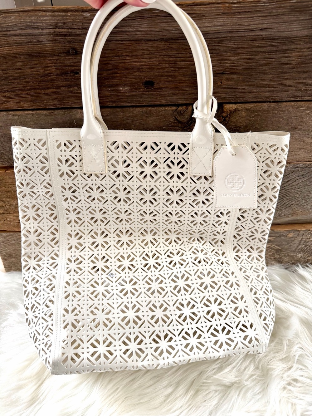 TORY BURCH | Patent Perforated North South PVC Tote
